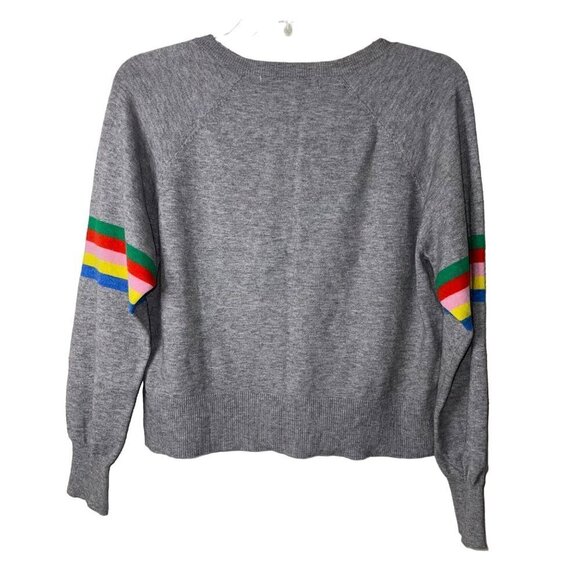 Cupcakes Cashmere Womens Sweater Size XS Gray Hazel Rainbow Boxy V Neck - Picture 2 of 8